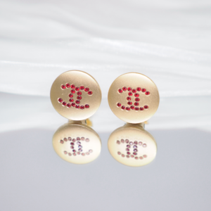 二手 Chanel 00A Earrings 紅色閃石圓形淡金耳夾