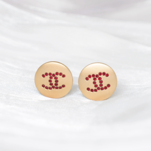 二手 Chanel 00A Earrings 紅色閃石圓形淡金耳夾