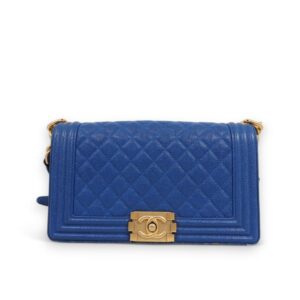 二手 CHANEL Boy25 Blue Caviar 藍色金扣
