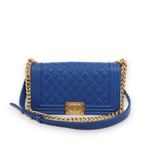 二手 CHANEL Boy25 Blue Caviar 藍色金扣