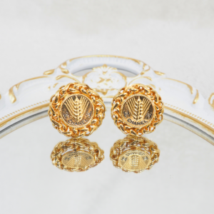 二手 CHANEL Vintage Earclip 中古金色麥穗圓餅耳夾