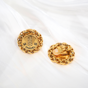 二手 CHANEL Vintage Earclip 中古金色麥穗圓餅耳夾