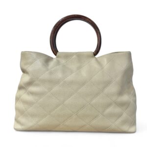 Pre-Loved Chanel Wood Style Handle Bag Beige Caviar