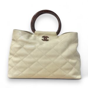 Pre-Loved Chanel Wood Style Handle Bag Beige Caviar